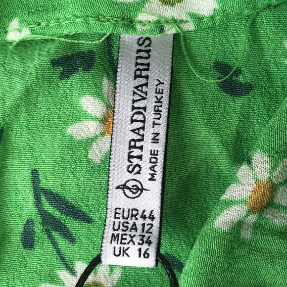 stradivarius Womens Halter Dress Slit Ruched Green Daisy Print  Size 12 NWT - Picture 14 of 16